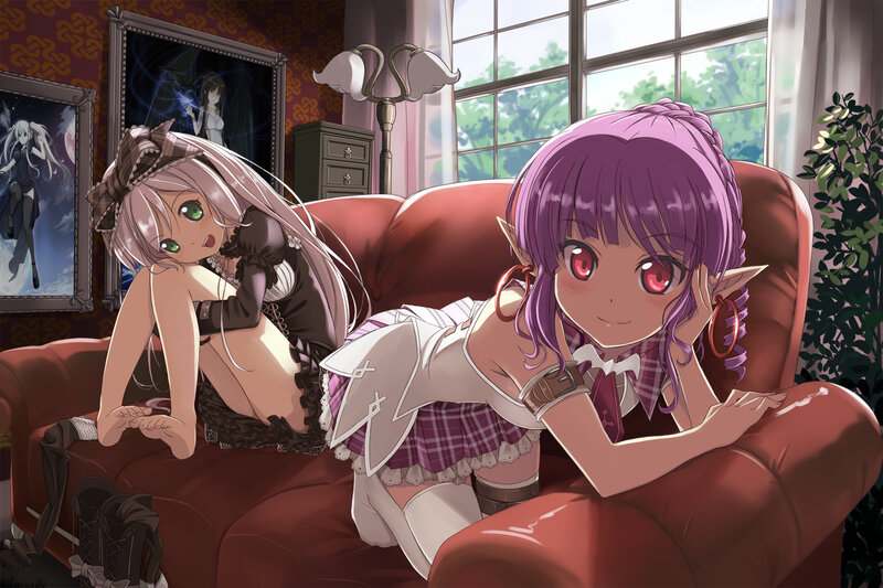 Two Anime Girls on a Couch — Purple