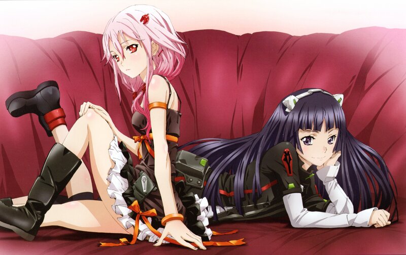 Two Anime Girls on a Couch — Red, Calm