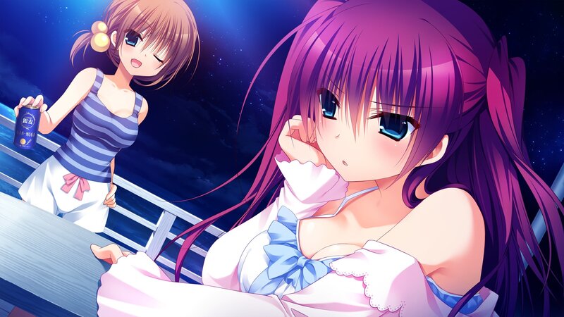 Two Anime Girls on a Deck — Purple