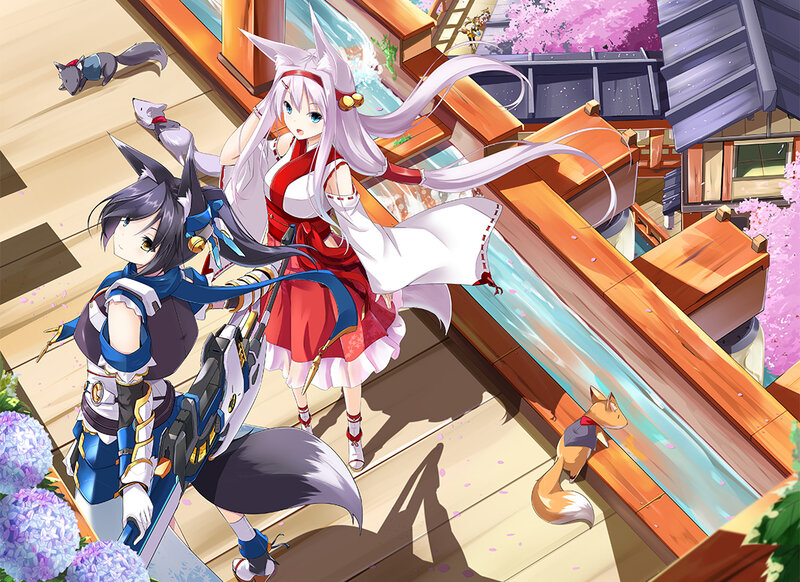 Two Anime Girls on a Deck — White