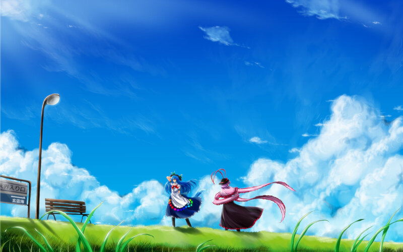 Two Anime Girls on a Hill — Blue