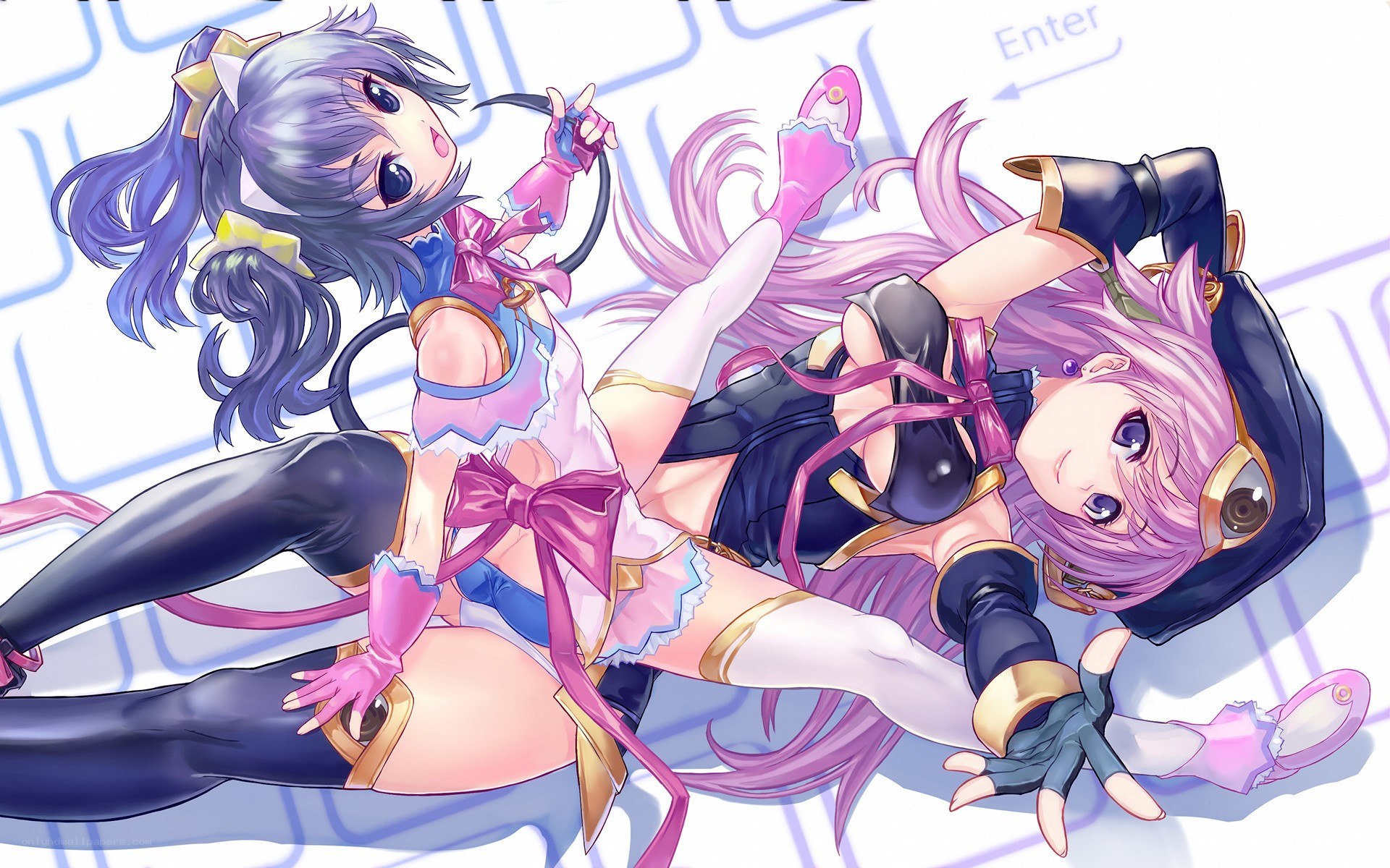 Two anime girls on a keyboard