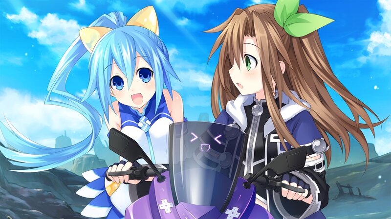 Two Anime Girls on a Motorcycle — Blue