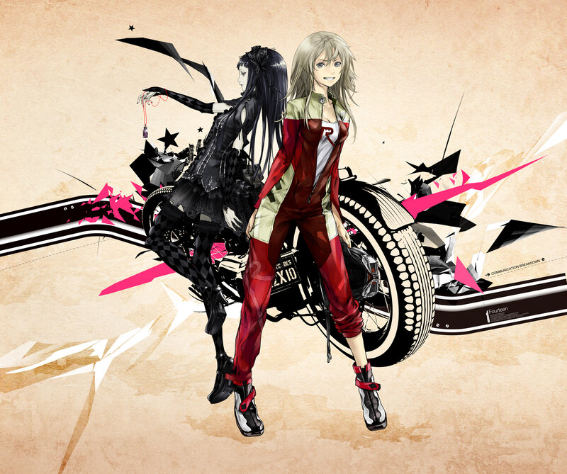 Two Anime Girls on a Motorcycle — Red