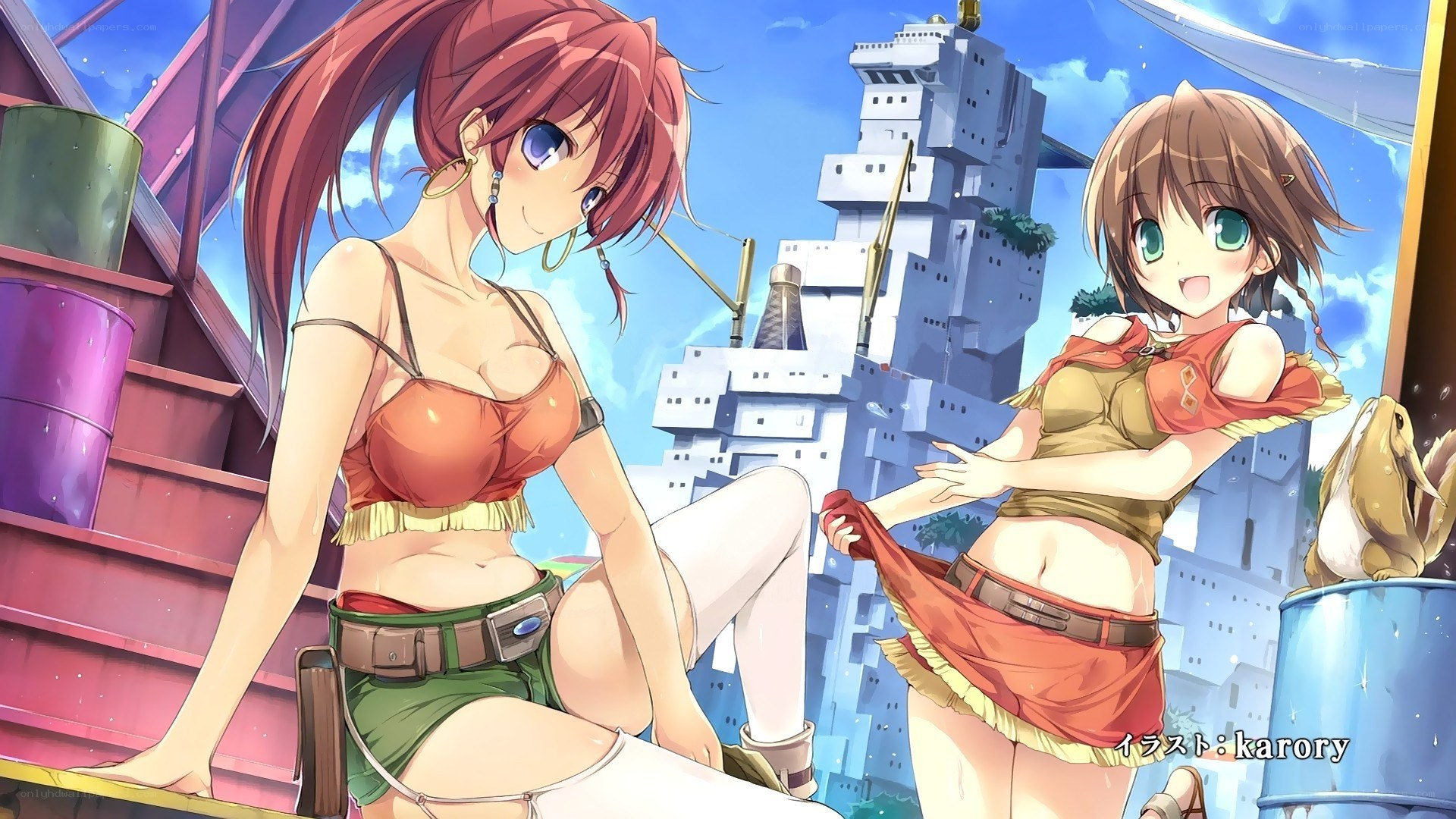 Two anime girls on a rooftop