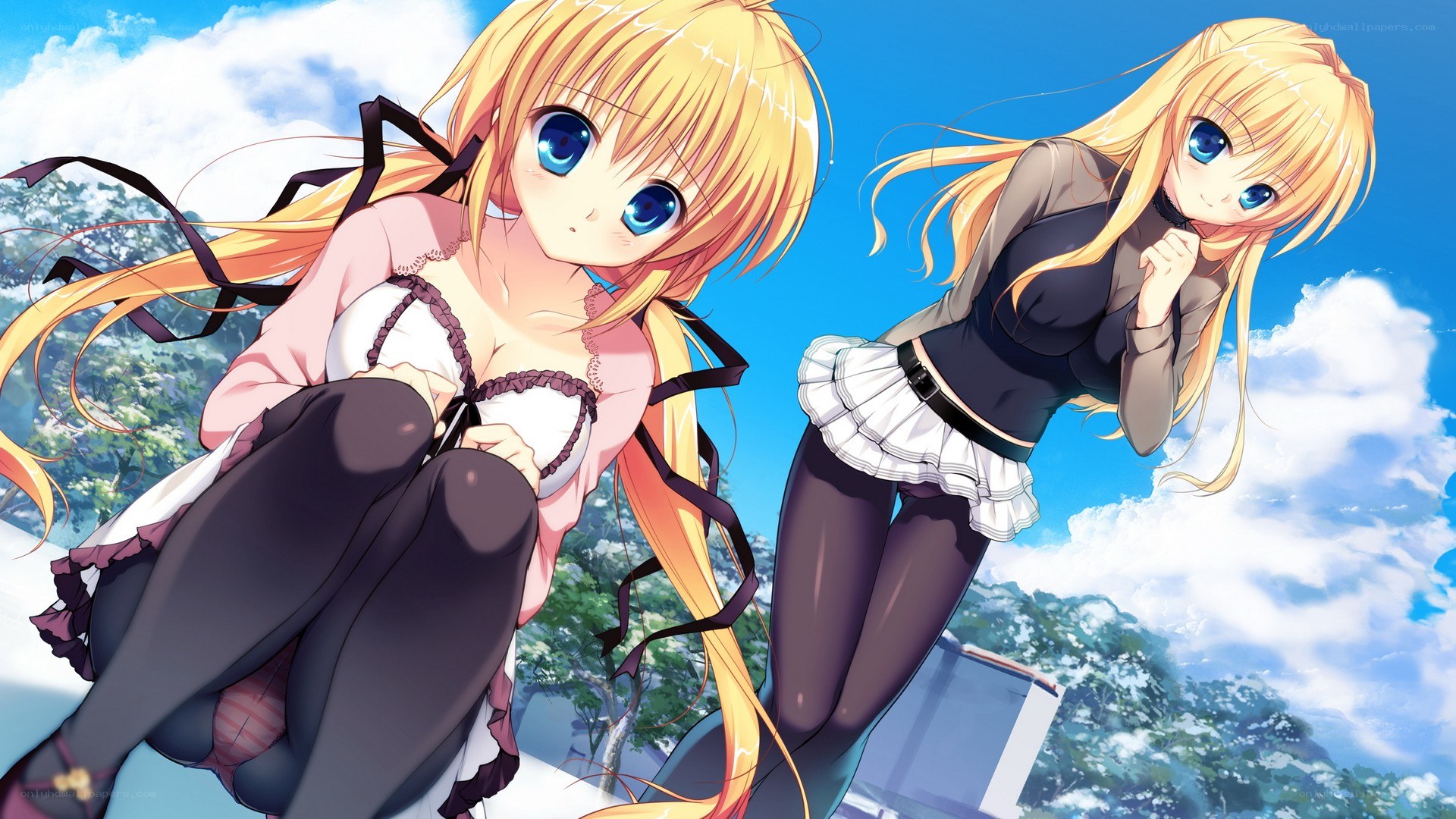 Two anime girls on a rooftop