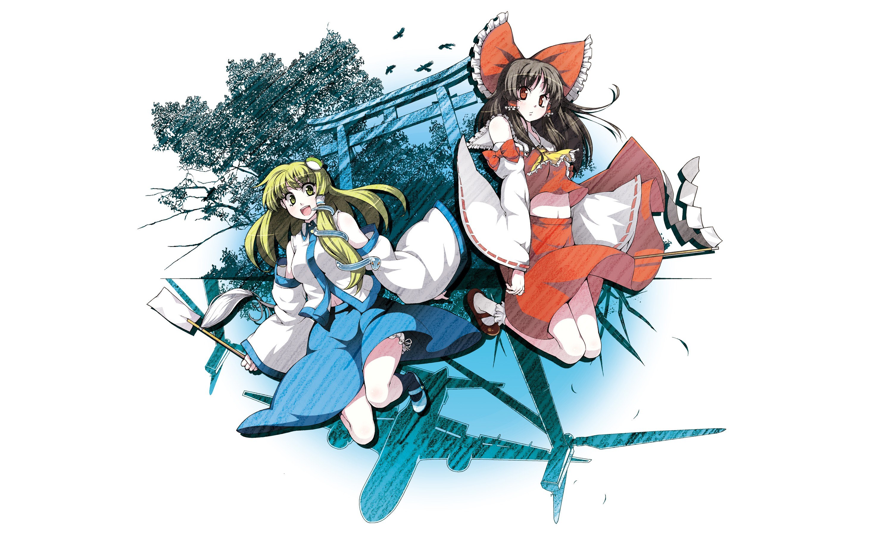 two anime girls on a shrine