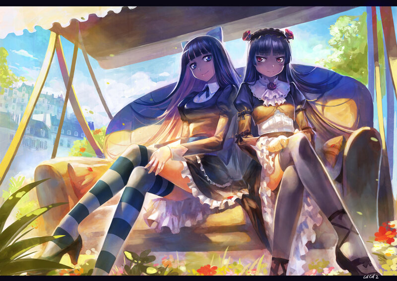 Two Anime Girls on a Swing