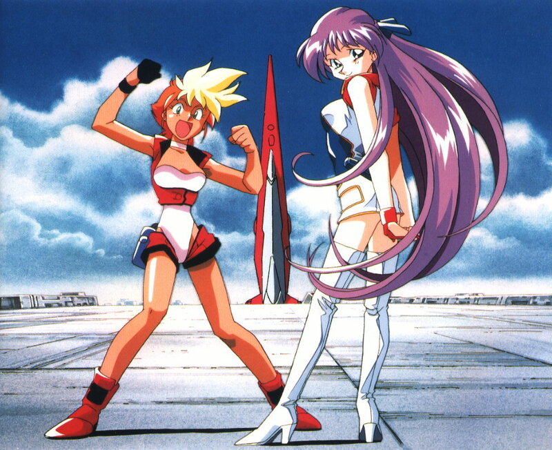 two anime girls on a tarmac