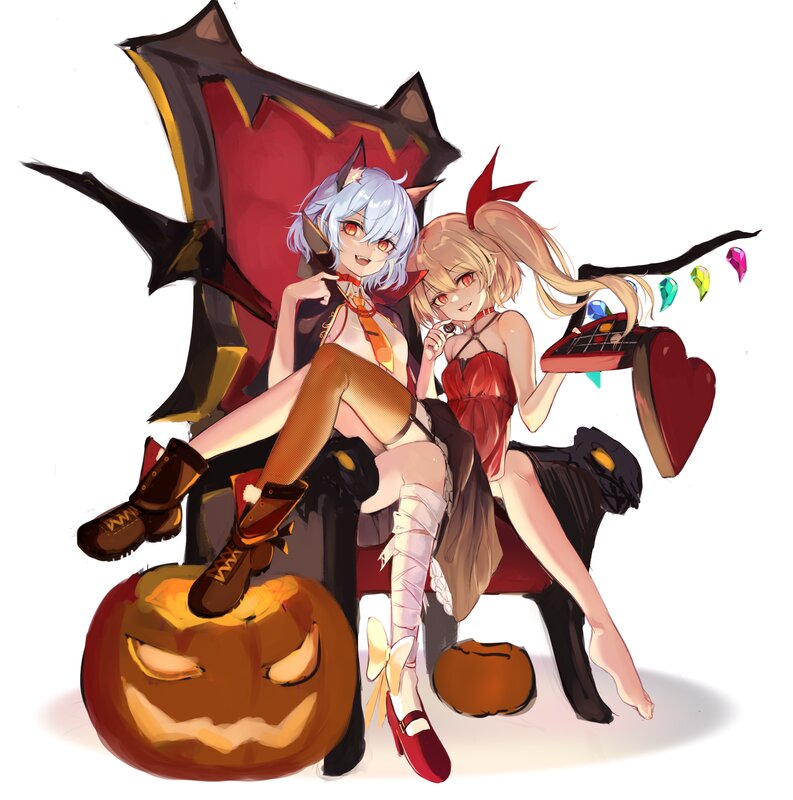 Two Anime Girls on a Throne — Red