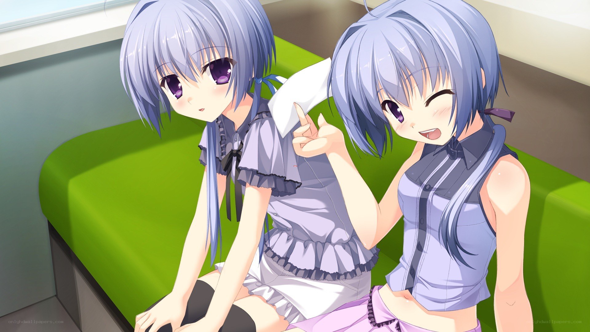 Two anime girls on a train