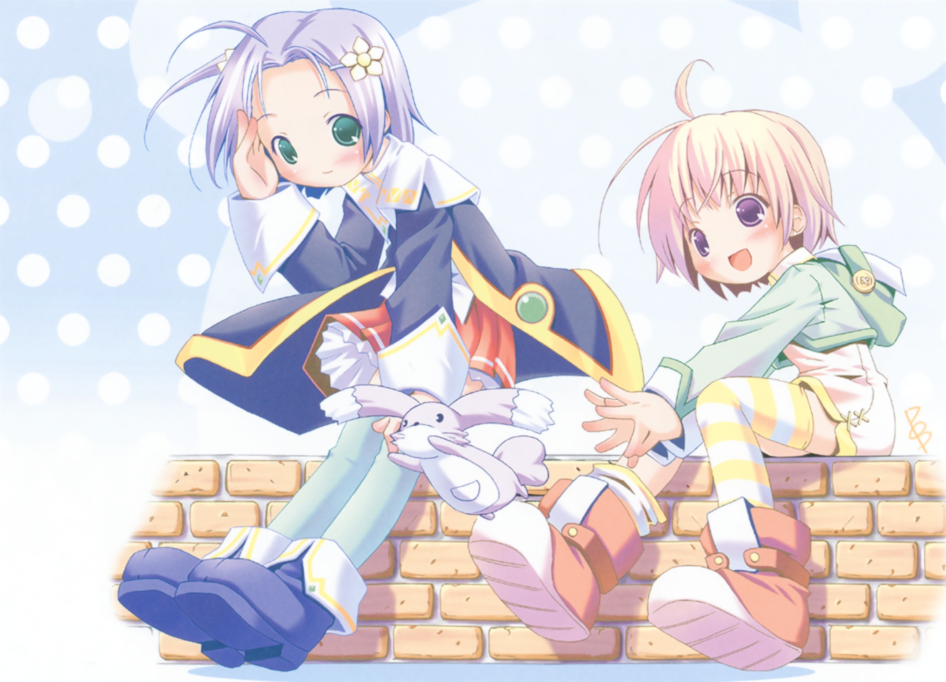 Two anime girls on a wall