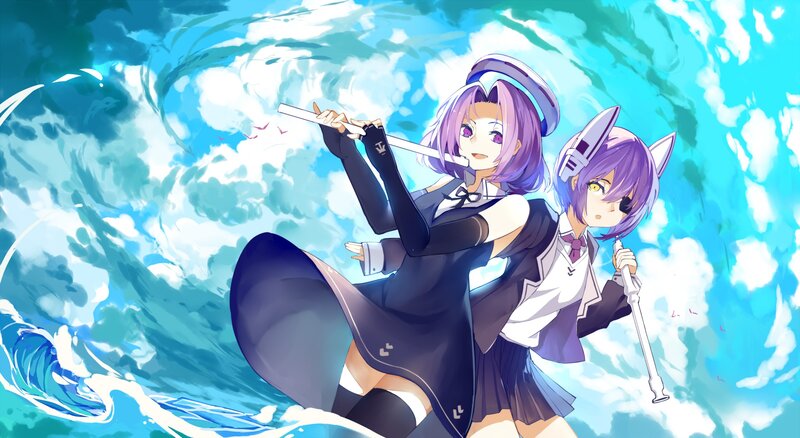 Two Anime Girls on a Wave