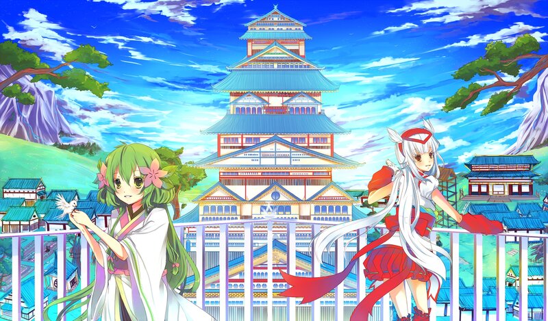 Two Anime Girls on Balcony — Blue, Serene