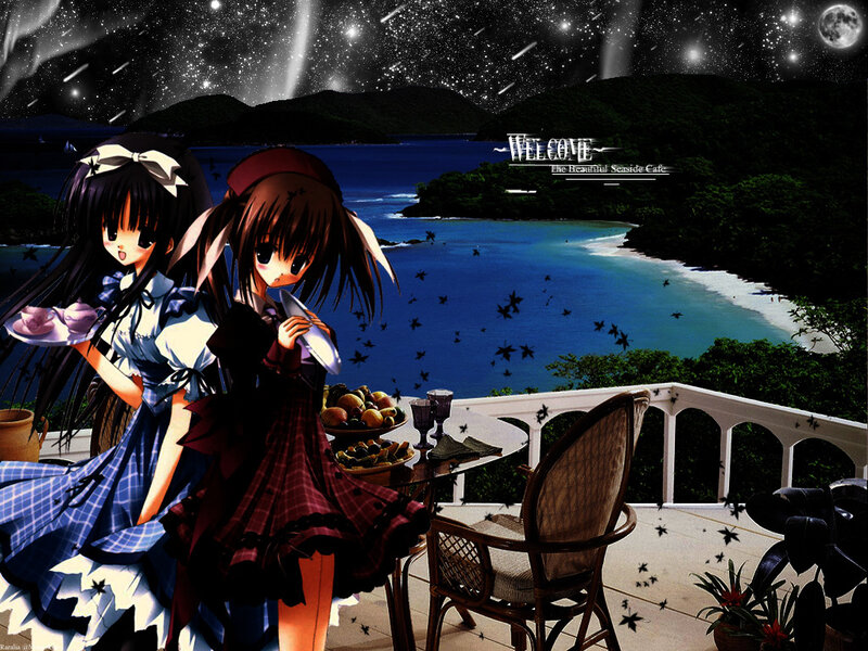Two Anime Girls on Balcony — Blue