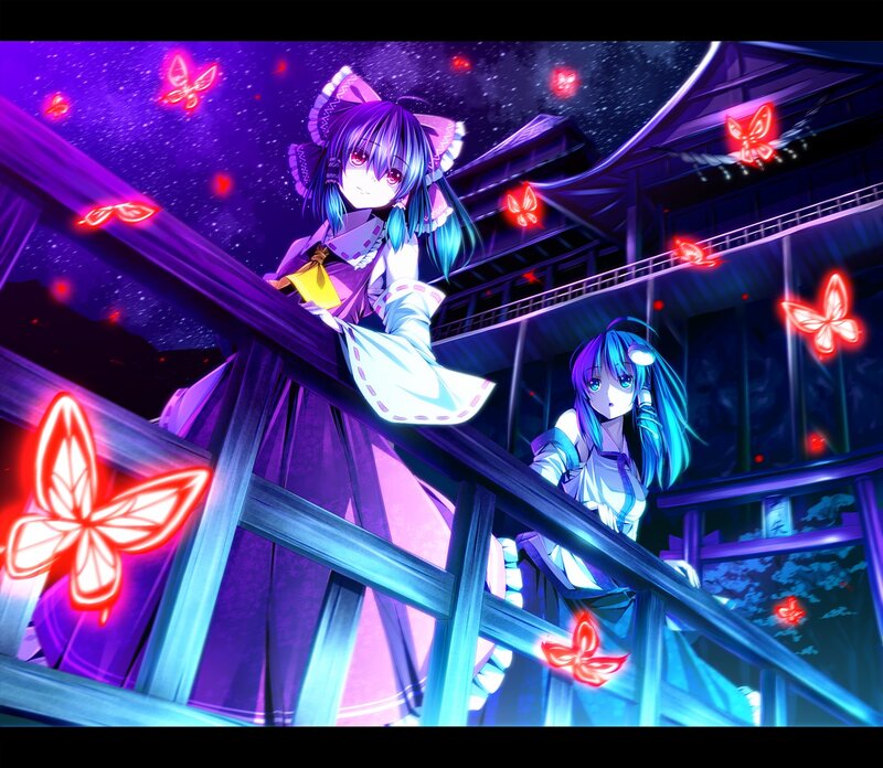 Two Anime Girls on Balcony — Purple