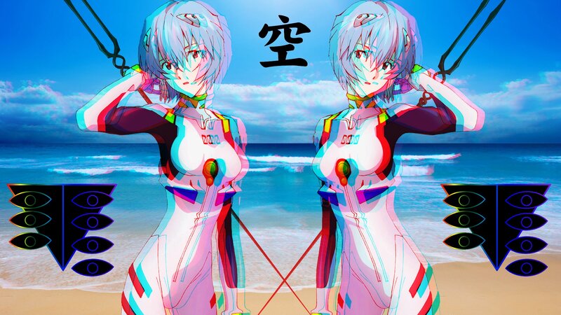 Two Anime Girls on Beach — Blue, Dramatic, Afternoon