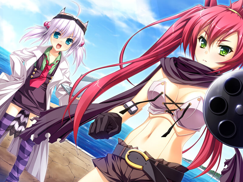 Two Anime Girls on Beach — Blue, Dramatic
