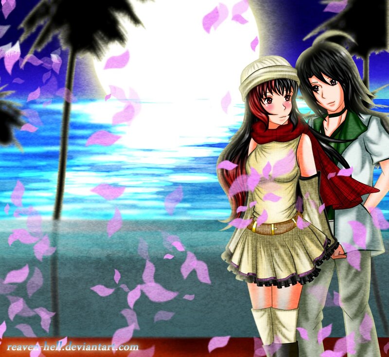 Two Anime Girls on Beach — Blue, Serene