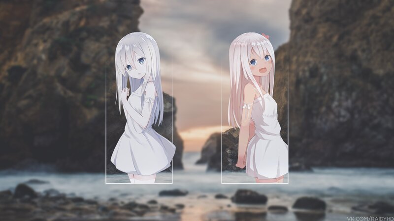 Two Anime Girls on Beach — White, Serene
