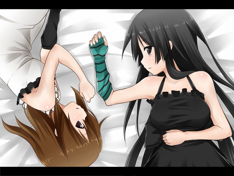 Two Anime Girls on Bed — Black, Calm