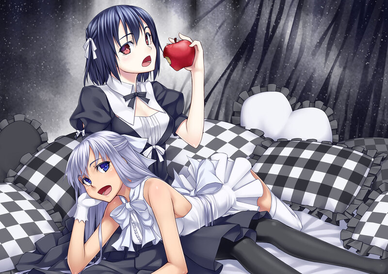 Two Anime Girls on Bed — Black
