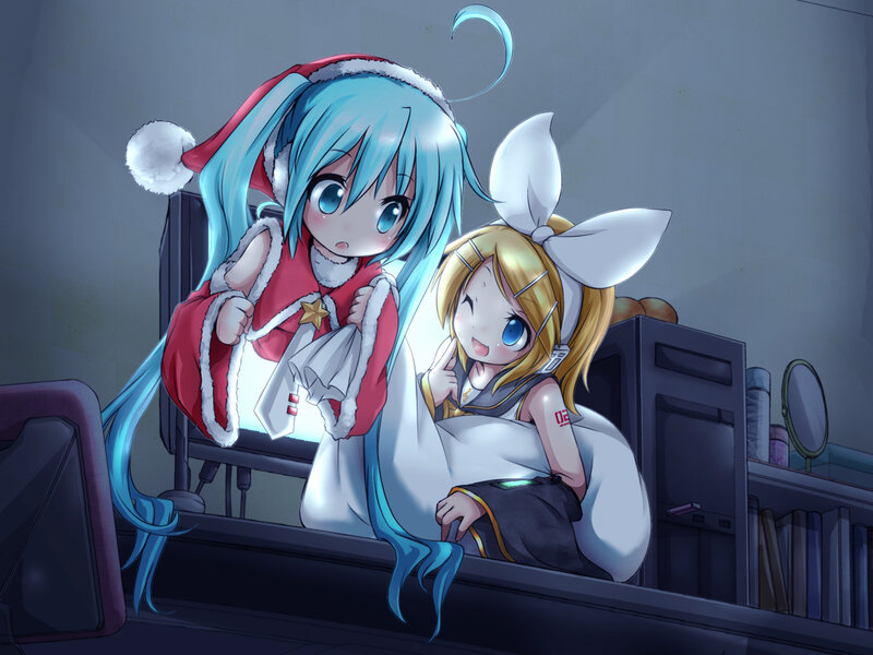 Two Anime Girls on Bed — Blue, Cozy, Playful