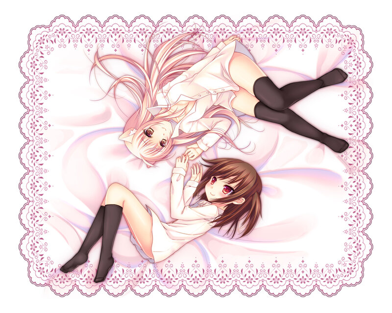 Two Anime Girls on Bed — Pink