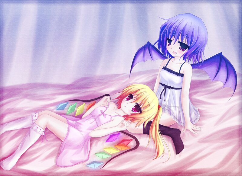 Two Anime Girls on Bed — Purple