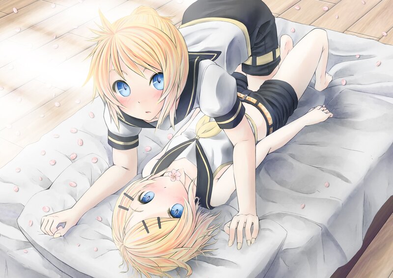 Two Anime Girls on Bed — White, Calm, Spring
