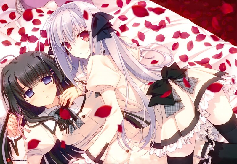Two Anime Girls on Bed — White, Romantic