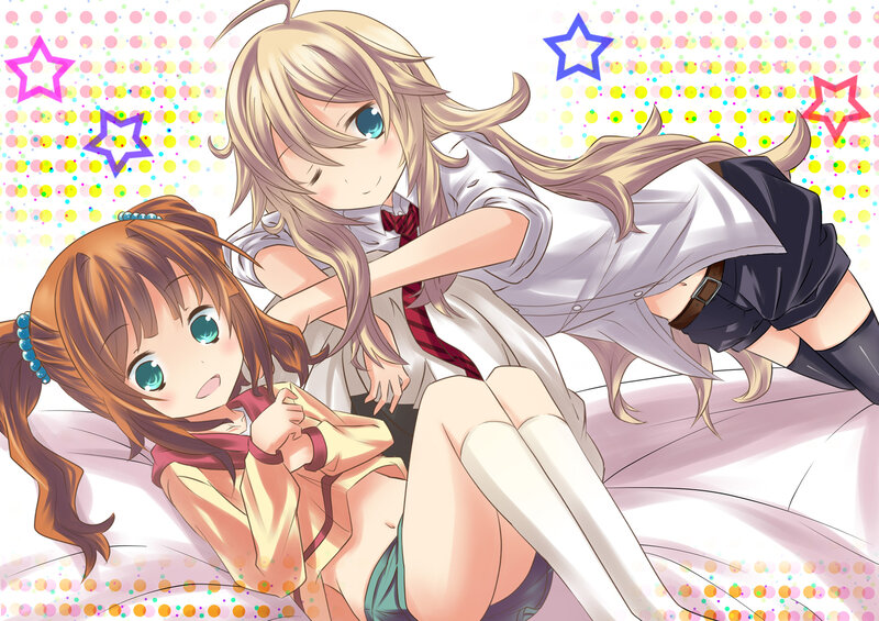 Two Anime Girls on Bed — White