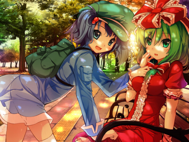 Two Anime Girls on Bench