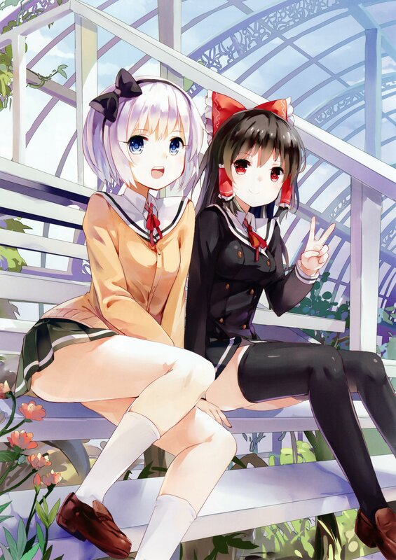 Two Anime Girls on Bench — White