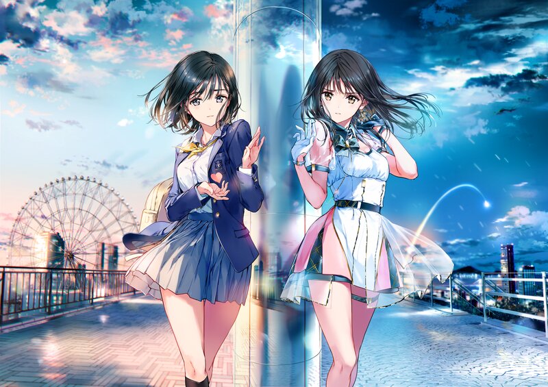 Two Anime Girls on Bridge — Blue