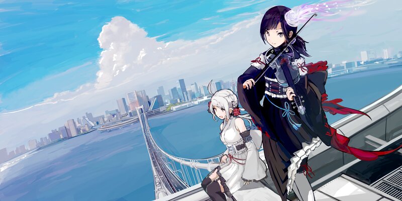 Two Anime Girls on Bridge