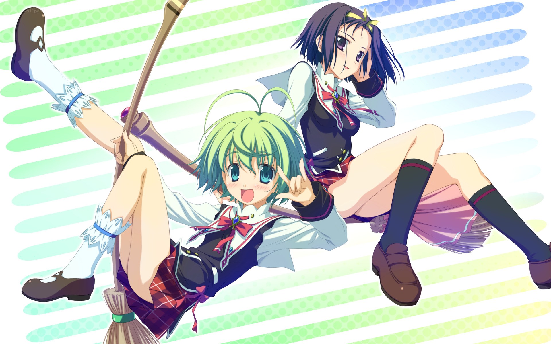 Two anime girls on brooms