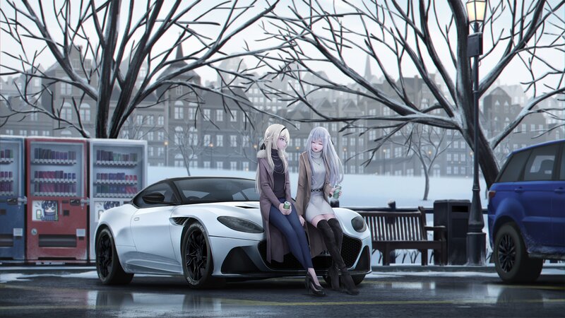 Two Anime Girls on Car