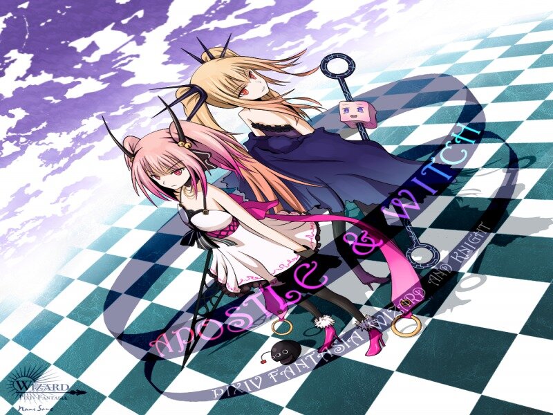 Two Anime Girls on Chessboard — Purple