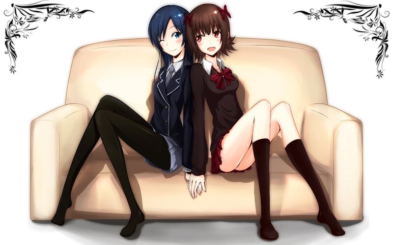 Two Anime Girls on Couch — Beige, Calm