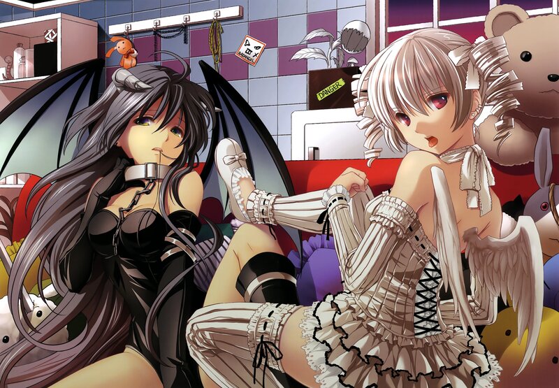 Two Anime Girls on Couch — Black