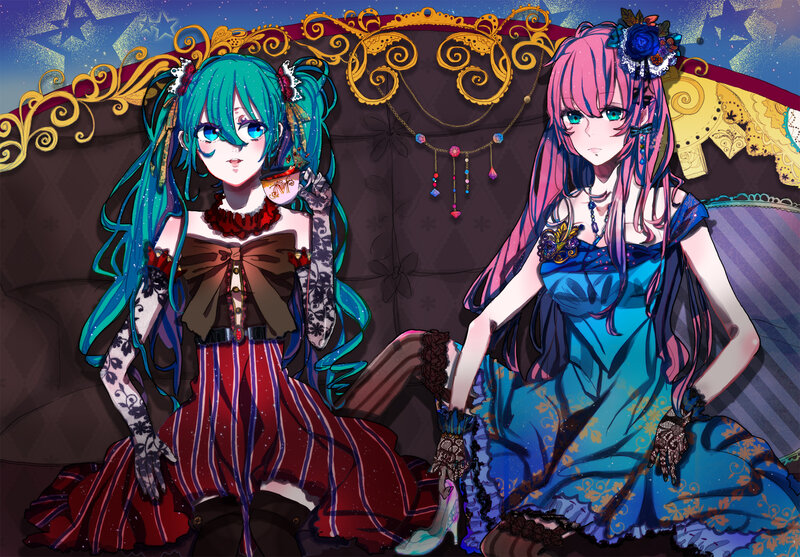 Two Anime Girls on Couch — Blue, Dramatic