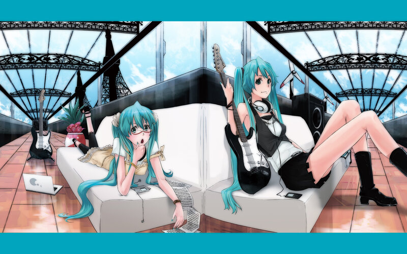 Two Anime Girls on Couch — Blue, Relaxed, Afternoon