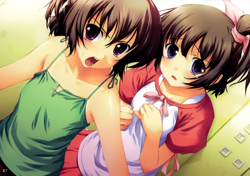 Two Anime Girls on Couch — Green