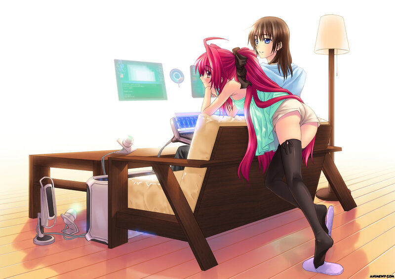 Two Anime Girls on Couch — Pink, Calm