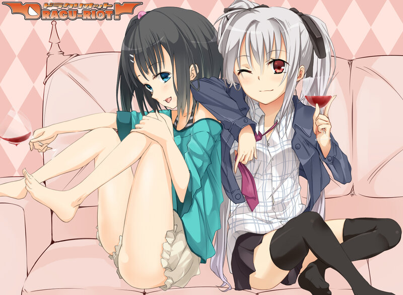 Two Anime Girls on Couch — Pink, Relaxed