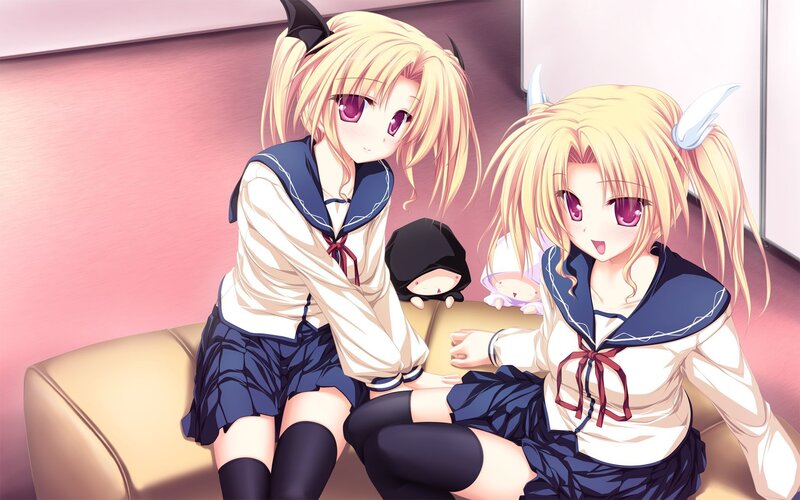 Two Anime Girls on Couch — Pink