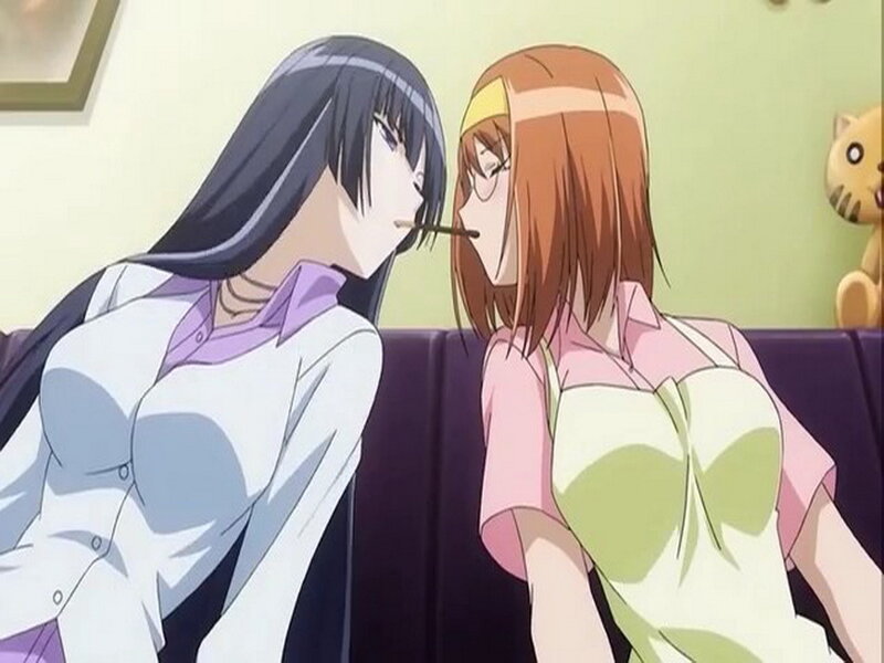 Two Anime Girls on Couch — Purple, Intimate