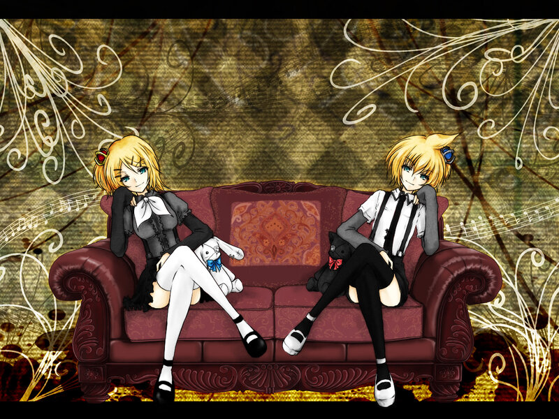 Two Anime Girls on Couch — Red, Calm