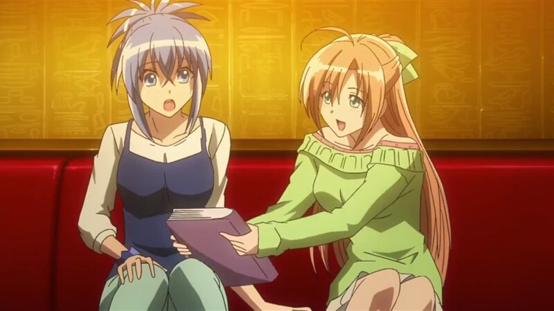 Two Anime Girls on Couch — Red, Surprised